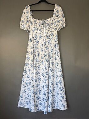 Blue Floral Midi Skirt with Side Slit